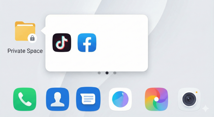 Android 15 Private Space interface showing quarantined apps like TikTok and Facebook for better privacy