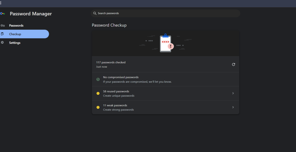 Google Chrome Password Checkup tool displaying compromised logins, demonstrating how to check for data breaches in your browser.