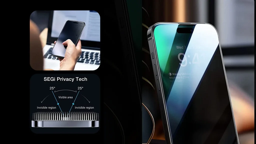 A privacy display is a technology that restricts what other people can see on your screen when they look at it from a side angle