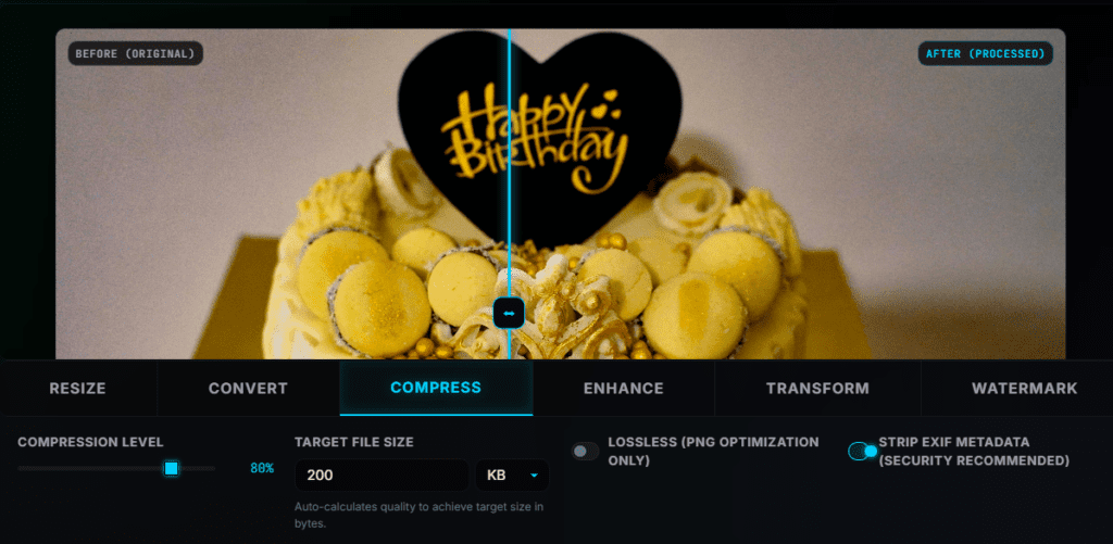 Quality slider adjusted with the updated estimated output file size shown in the export panel
