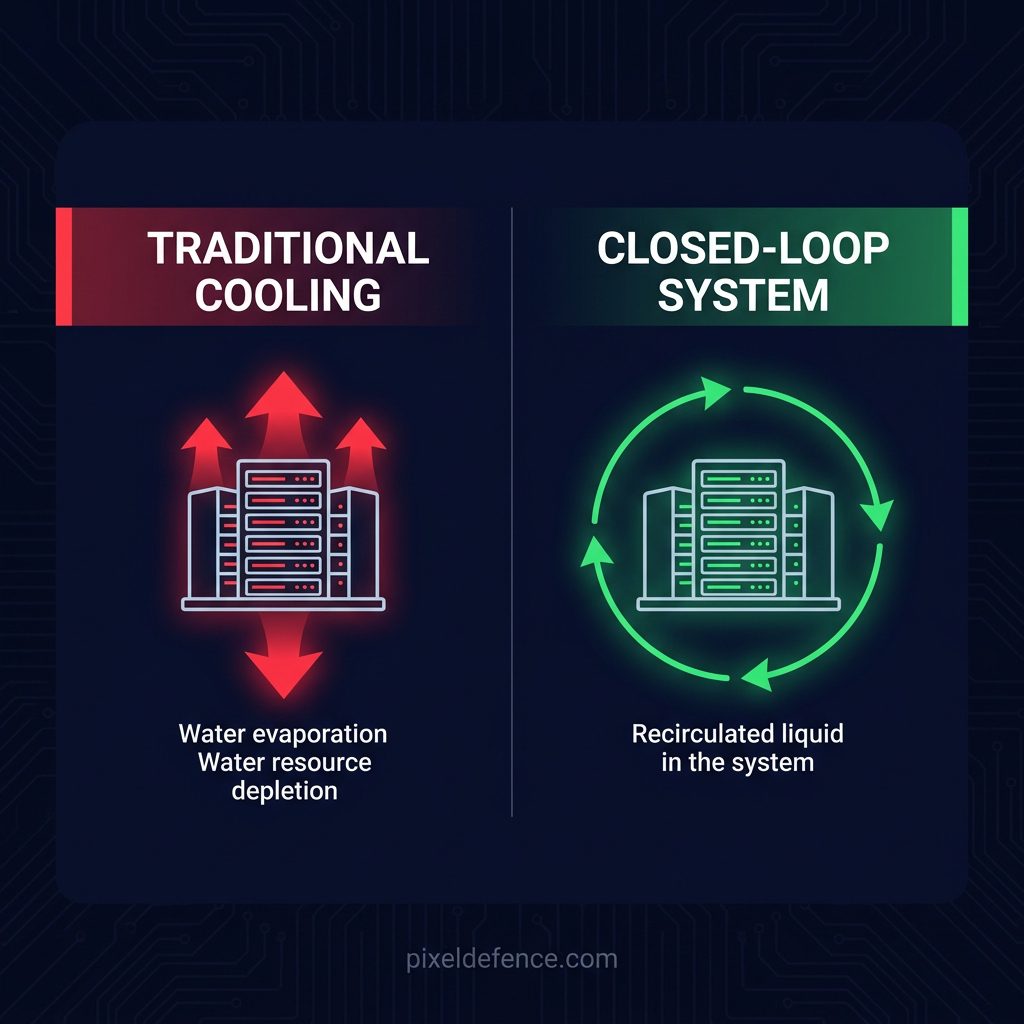 Comparison of traditional evaporative cooling vs closed-loop liquid cooling in datacenters