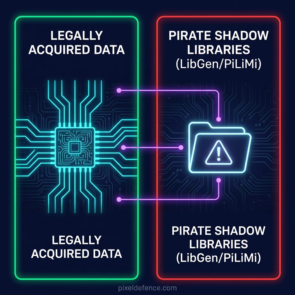 Comparison chart of legal AI training data vs pirated shadow libraries