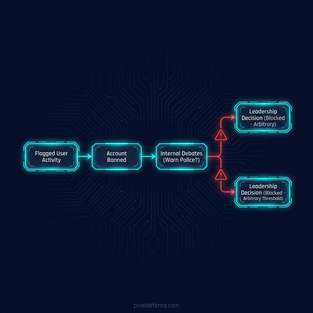 Process flow of OpenAI internal debate regarding reporting user threat to police