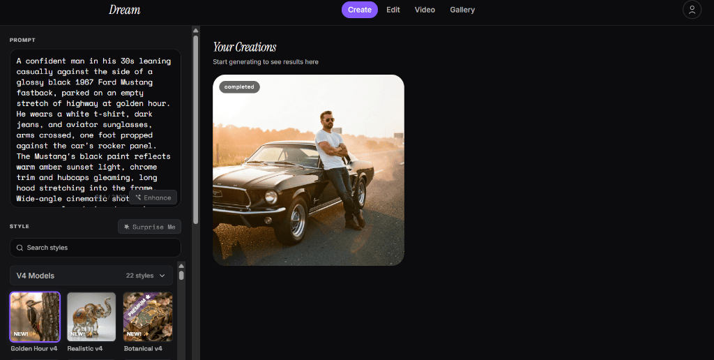Wombo Dream AI no login image generator output showing stylized Mustang artwork